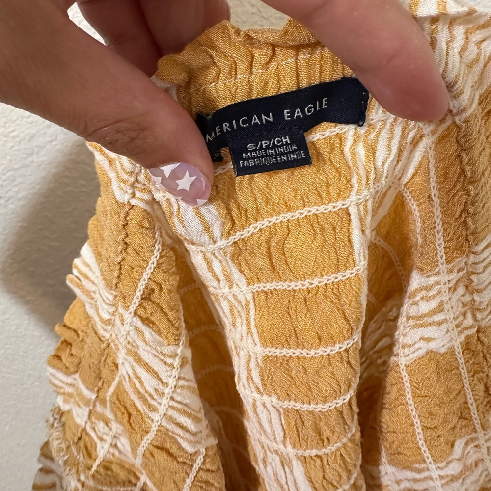 EUC AMERICAN EAGLE Peplum Ruched Yellow & White Striped Tube Top - Picture 6 of 8
